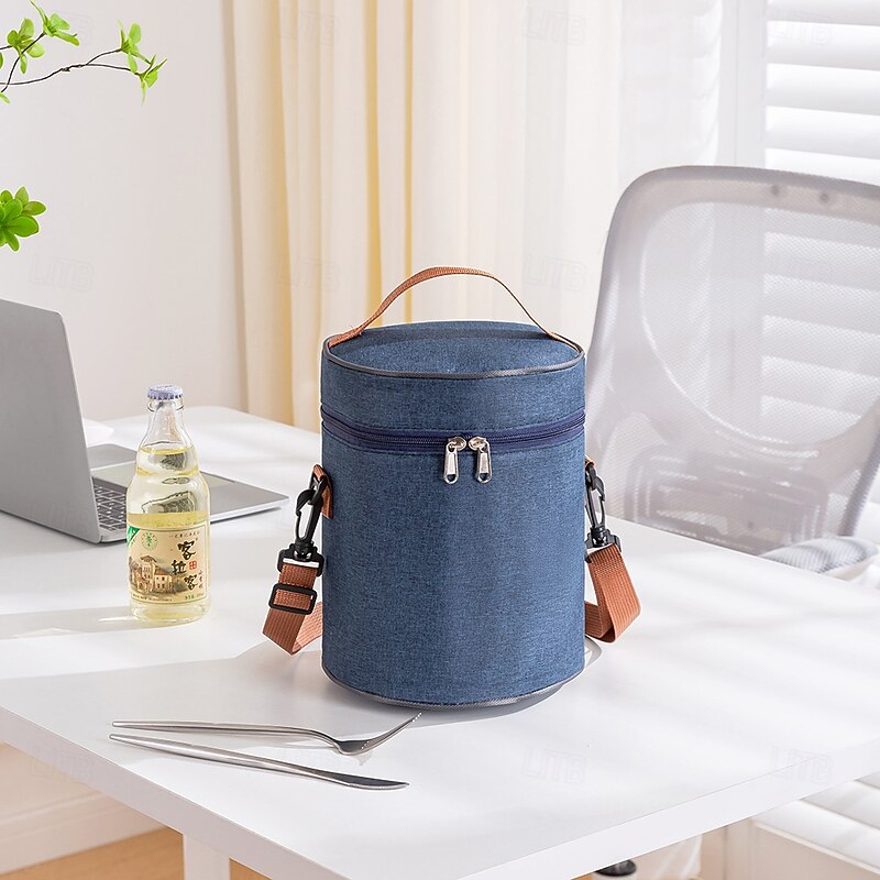 Lunch Bag for Women and Men for Back to School Office Picnic Hiking Beach Round Cylinder Bento Bag Portable Handheld Insulated Lunch Tote Food Storage Carrier2