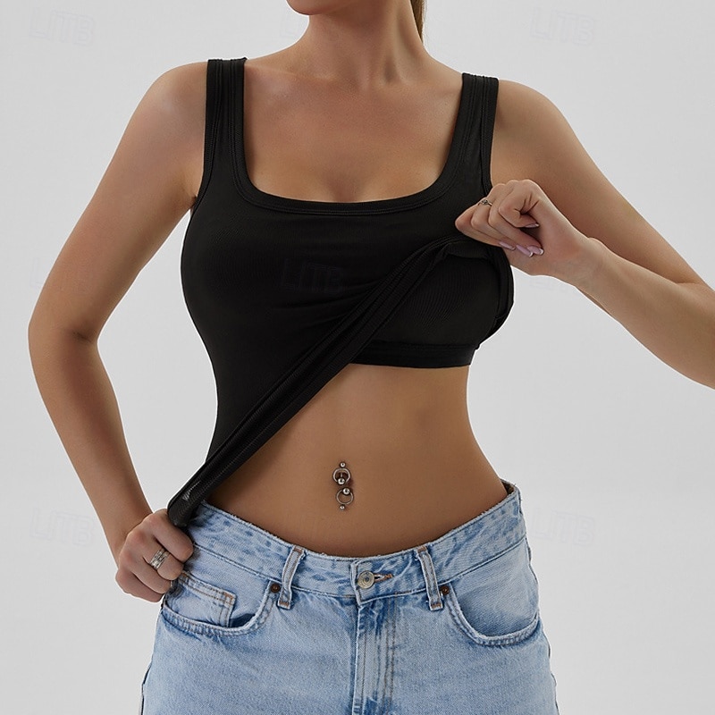 Women's Workout Tank Tops Sports Bra Underwear Medium Support Breathable Wireless Padded Solid / Plain Color Sport Activewear Black White Gym Fitness Yoga4