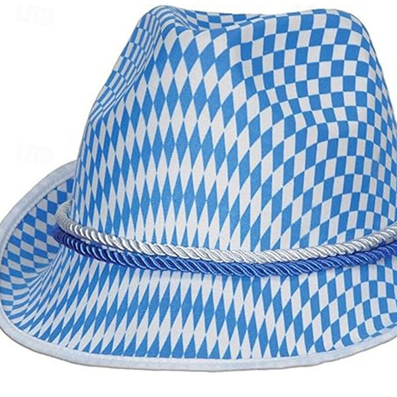 Men's Fedora Hat Oktoberfest Hat Blue Fabric Fashion Casual Street Daily Plaid Sunscreen Breathable2