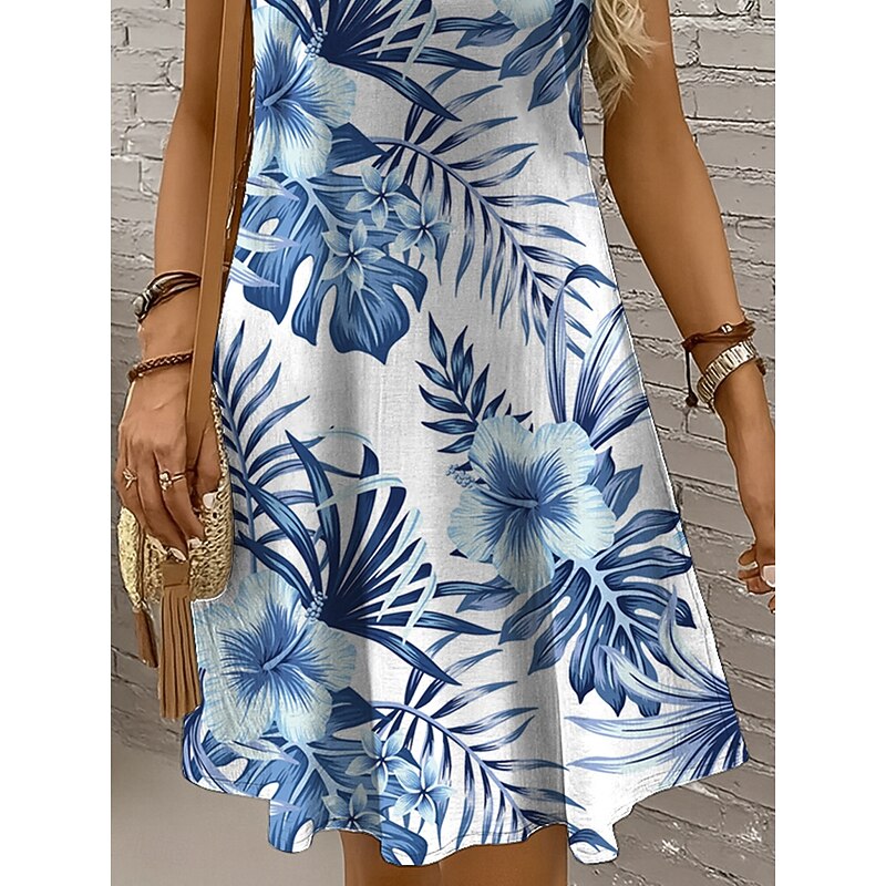 Women's Mini Dress Sundress A Line Dress Summer Dress Vacation Casual Wedding Home Party Regular Fit Floral Graphic Leaf Sleeveless U Neck Yellow Red Blue Purple Summer Spring3