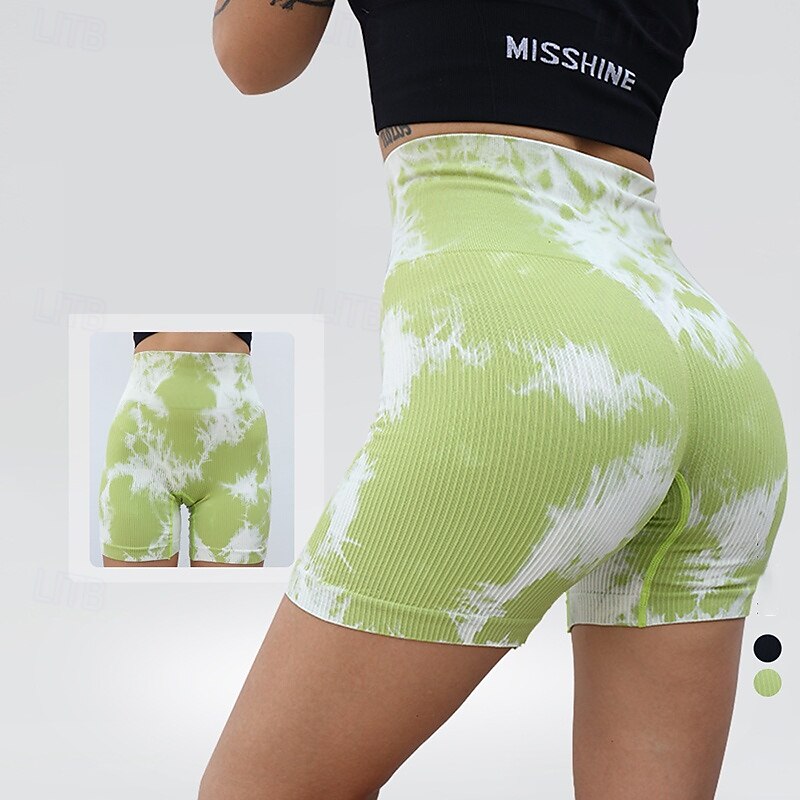 Women's Biker Shorts Workout Shorts Tummy Control High Waist Gym Volleyball Workout Bottoms Tie Dye Black Green Spandex Sports Activewear Compression