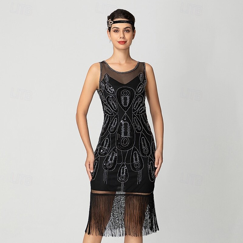Retro Vintage Roaring 20s 1920s Knee Length Flapper Dress Cocktail Dress The Great Gatsby Flapper Girl Sequins Fringe Fancy Dress Women's Christmas Halloween Carnival Wedding Evening Party Masquerade