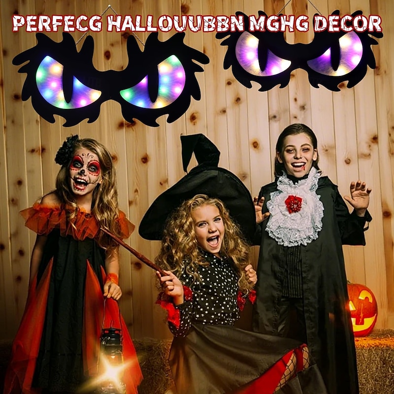 Halloween Decorations Spooky Eyes Lights, 20 Inch Large Wooden Halloween Window Eye Lights with 7 Color Modes and USB/Battery Operated for Home, Wall, Window, Trees Halloween Décor2