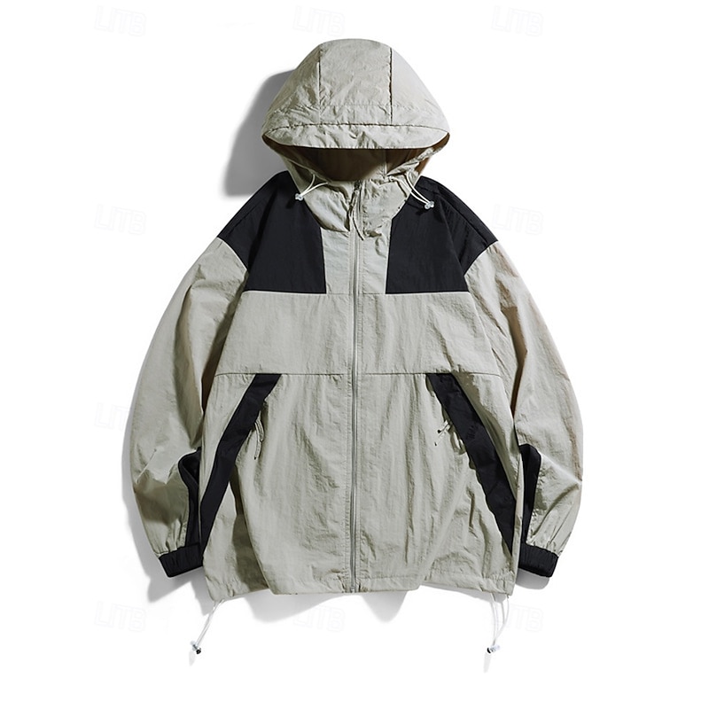 Men's Zip Up Hoodie Outdoor Jacket Drawstring Pocket Long Sleeve Top Athleisure Patchwork Sun Protection Windproof UPF50+ Lightweight Hiking Workout Athletic Sportswear Activewear Light Grey Green4