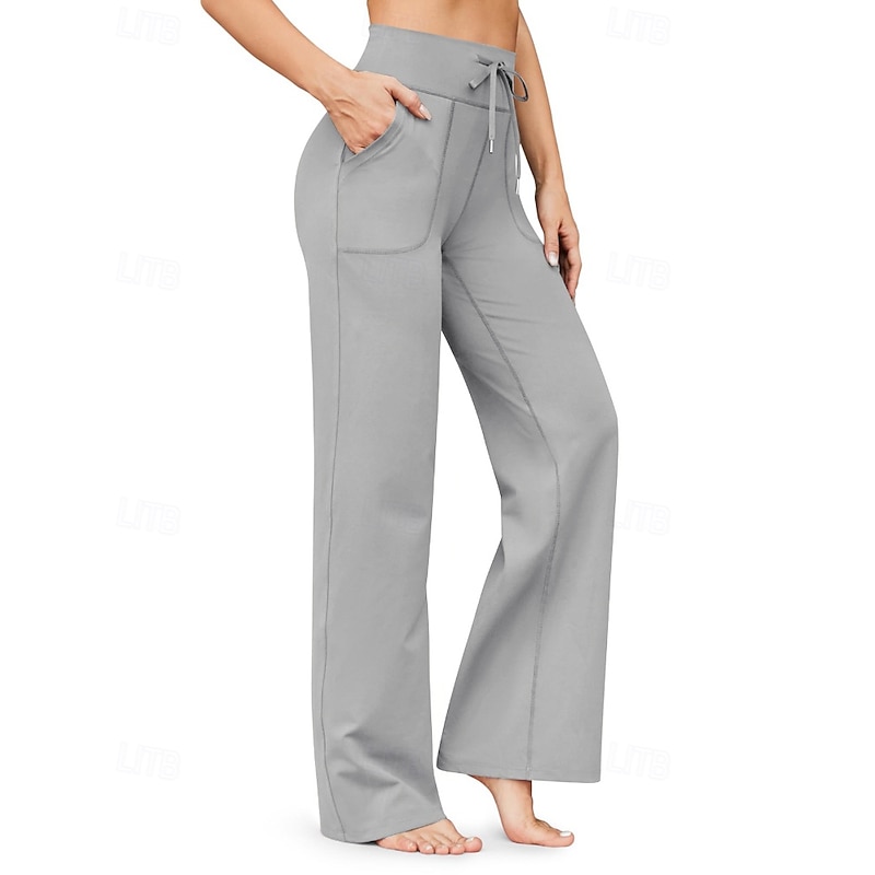 Women's Wide Leg Slacks Streetwear Casual Full Length Natural Plain Pocket Elastic Drawstring Design Comfortable Outdoor Vacation Going out Apple Green Dark-Gray Rust Navy Fall Regular Fit