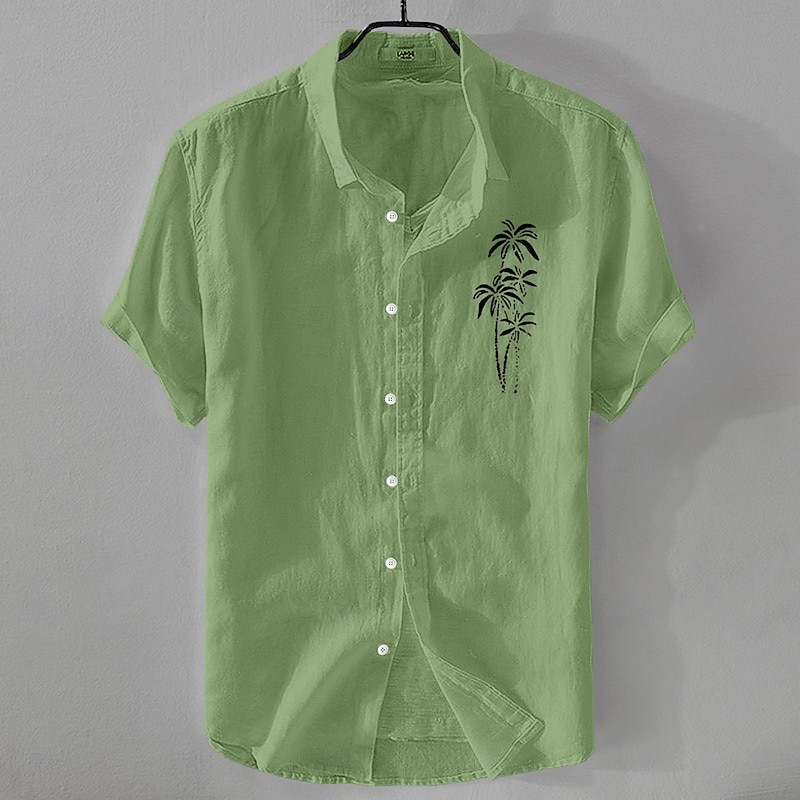 Men's Shirt Linen Shirt Summer Shirt Beach Shirt Button Up Shirt Coconut Tree Vacation Casual Black White Light Green Pink Short Sleeve Turndown Summer Clothing Apparel4
