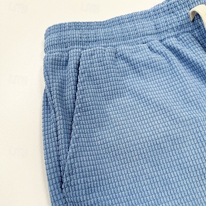 Men's Waffle Shorts Shorts Summer Shorts Beach Shorts Casual Shorts Pocket Elastic Waist Drawstring Plain Comfort Breathable Knee Length Outdoor Vacation Casual Vacation Ethnic Style Black White4