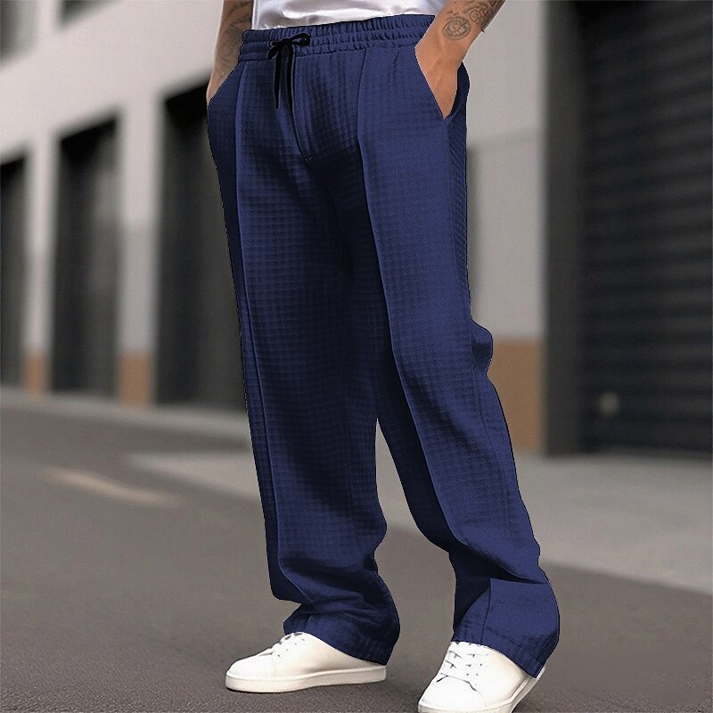 Men's Sweatpants Joggers Trousers Waffle Pants Pocket Elastic Waist Drawstring Plain Comfort Sports Outdoor Daily Fashion Casual Black White Micro-elastic2