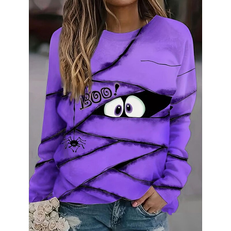 Halloween Women's Sweatshirts Monster Graphic Casual Long Sleeve Crew Neck Regular Tops Street Dailywear Casual Print Purple Orange Spring Fall Winter3