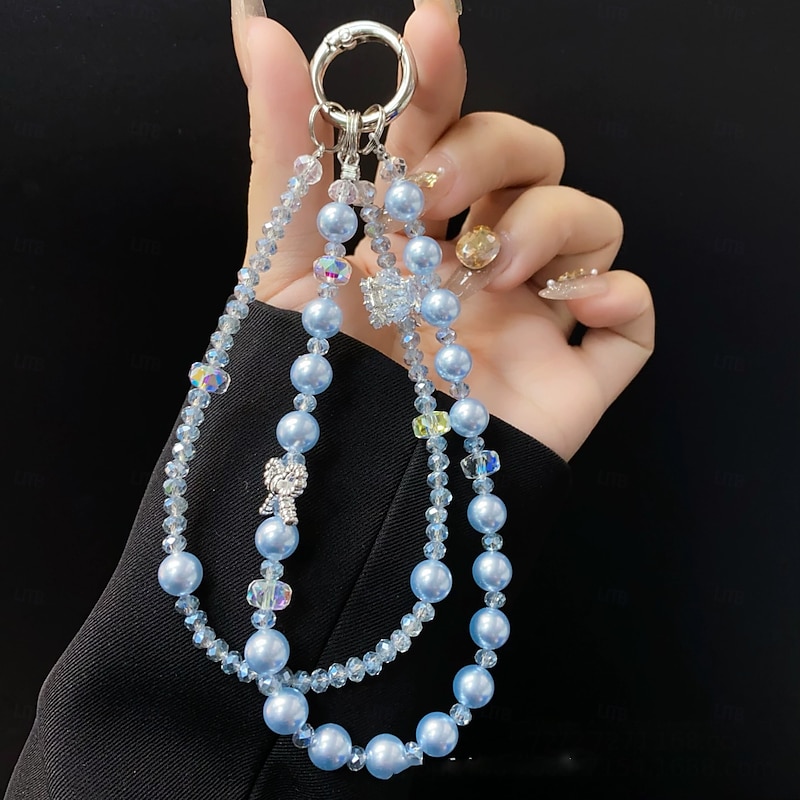 New Fashionable Diamond Bow Phone Chain Crystal Double Chain Pearl Pendant Creative Chain Premium Phone Chain