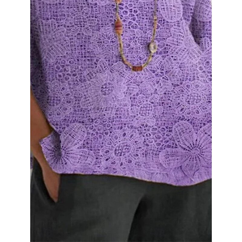 Women's Shirt Floral 3D Daily Casual 3/4 Length Sleeve Crew Neck Regular Tops Daily Holiday Print Purple Summer Spring Fall3