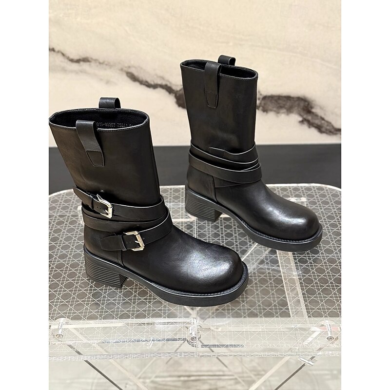 Black Faux Leather Ankle Boots for Women – Buckle Strap Detail, Chunky Block Heels, Stylish and Durable Footwear2