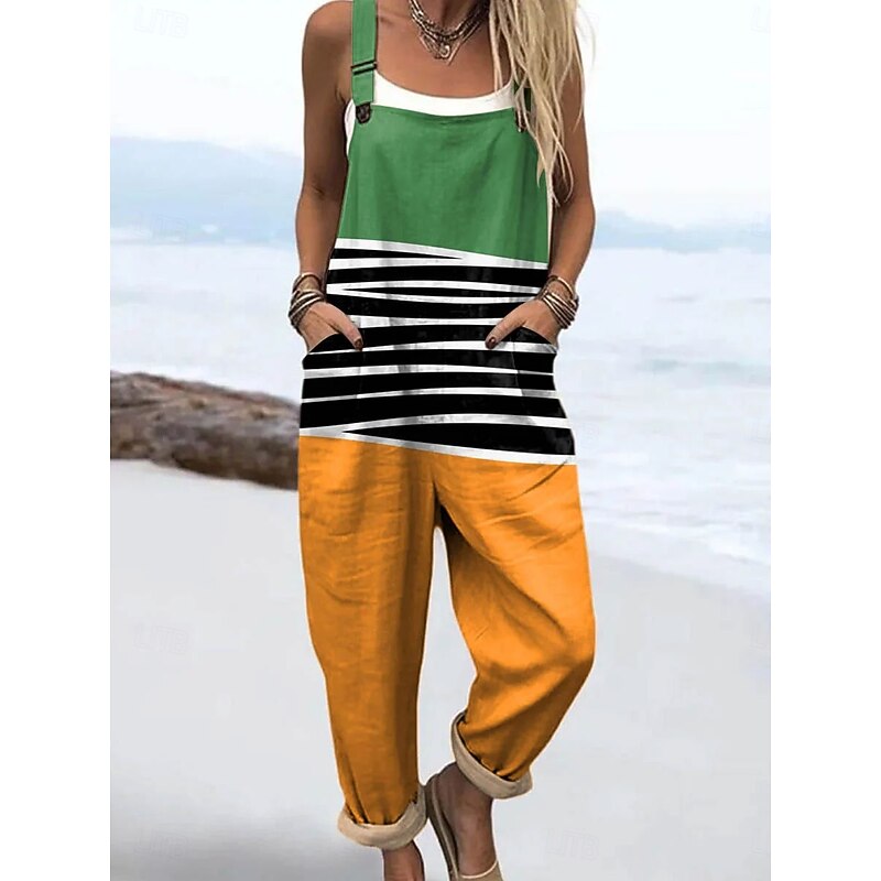 Women's Jumpsuit Active Graphic Sleeveless Straight Vacation Street Loose Fit Yellow Pink Orange Summer3