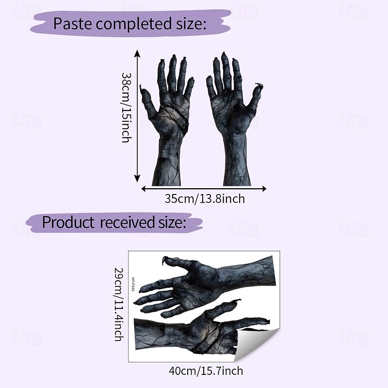 Halloween Horror Arm Window Decal Wall Sticker, UV Resistant Static Cling Glass Sticker, Non-Adhesive Removable Home and Party Decoration, Scary Creepy Arm Design for Windows, Doors, Mirrors, Hallowee4