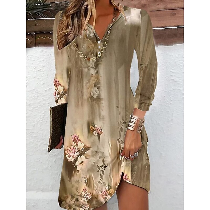 Women's Mini Dress Floral Dress Print Dress Fashion Modern Vacation Daily Going out Regular Fit Floral Long Sleeve V Neck Yellow Blue Purple Green Summer Spring4