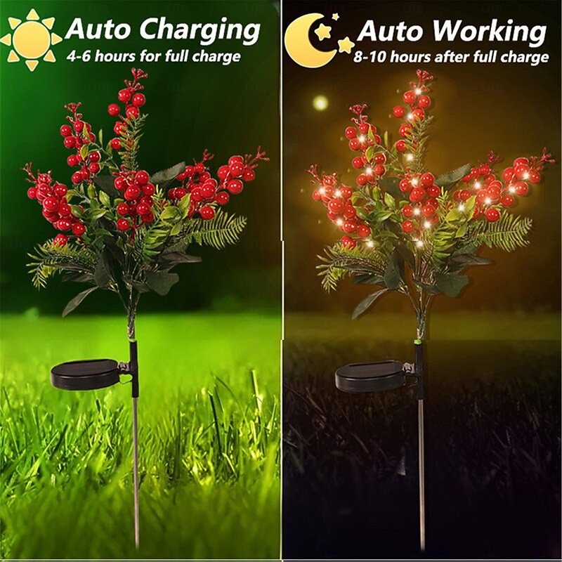 1PC Solar Red Fruit Shaped Led Outdoor Courtyard Lawn Light Simulation Green Plant High-End Feeling Garden Floor Light Decoration Atmosphere Light4