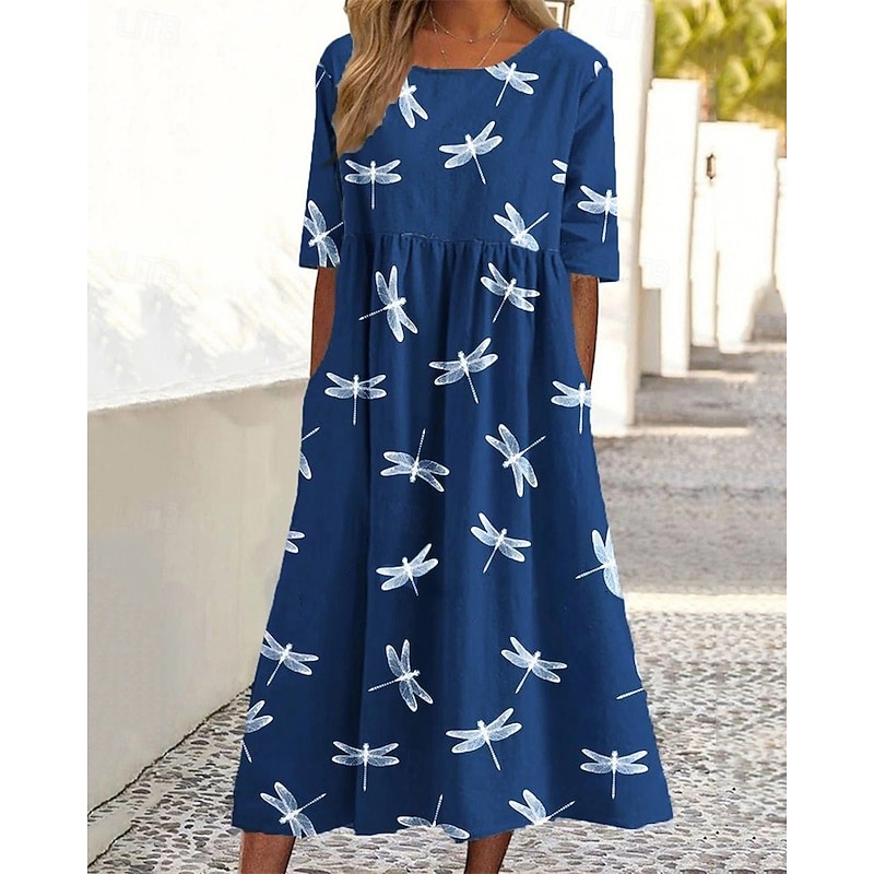 Women's Midi Dress Casual Dress Summer Dress Fashion Modern Daily Beach Weekend Regular Fit Animal Flower Half Sleeve Crew Neck Light Purple Dark Blue Spring Fall