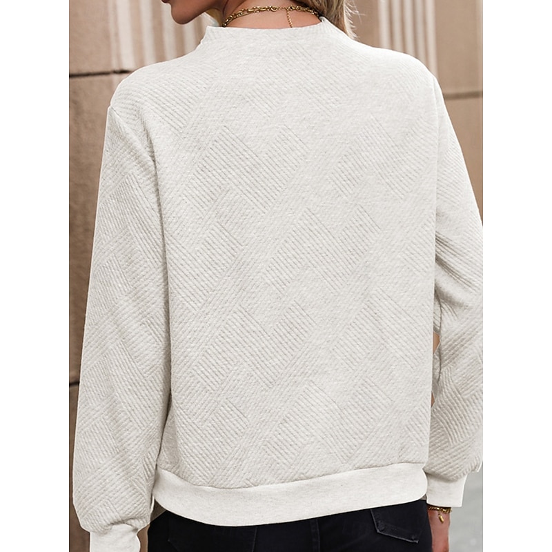 Women's Pullover Sweatshirt Plain Casual Long Sleeve V Neck Regular Tops Street Dailywear Buttons Black White Beige Fall Winter