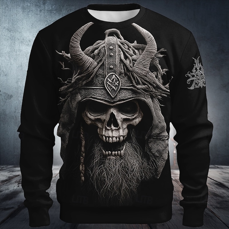 Halloween Men's Grim Reaper Devil Reaper Sweatshirt Punk Party Long Sleeve Crew Neck Vacation Holiday Black 1 Black Crewneck 3D All Seasons Designer2