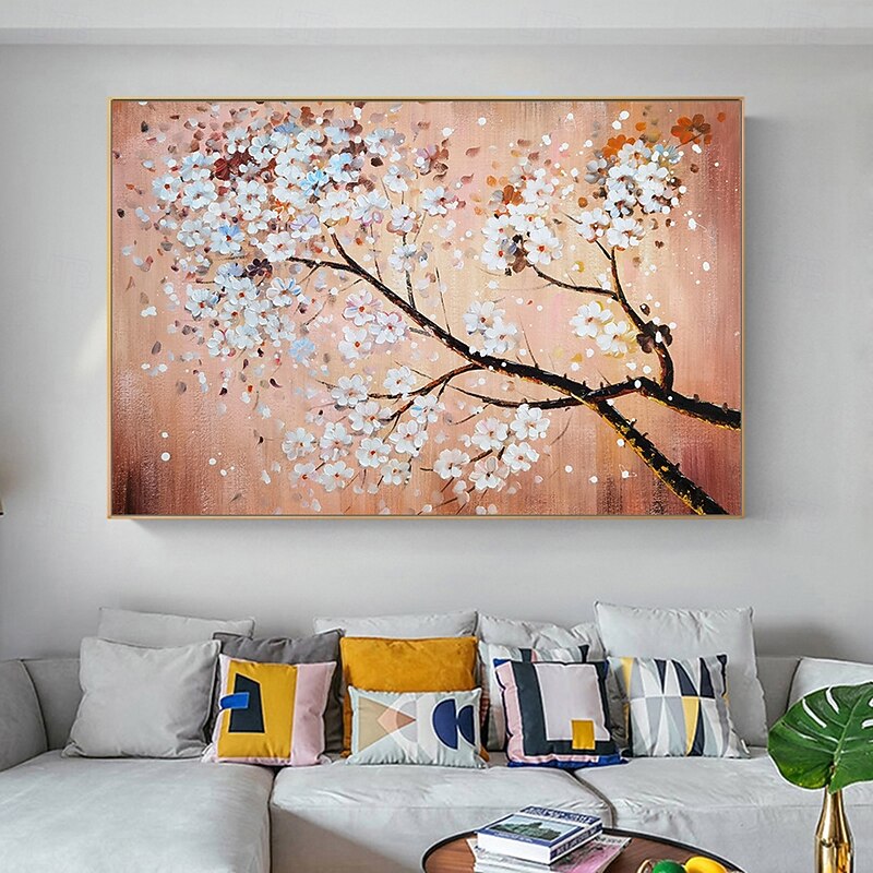 Mintura Handmade Tree Flowers Oil Paintings On Canvas Wall Art Decoration Modern Abstract Picture For Home Decor Rolled Frameless Unstretched Painting - Main Image
