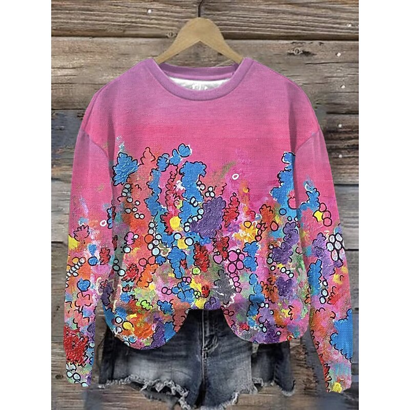 Women's Pullover Sweatshirt Hoodies Floral Graphic Fashion Casual Long Sleeve Crew Neck Regular Tops Street Dailywear Print Pink Fuchsia Gray Spring Fall Winter3