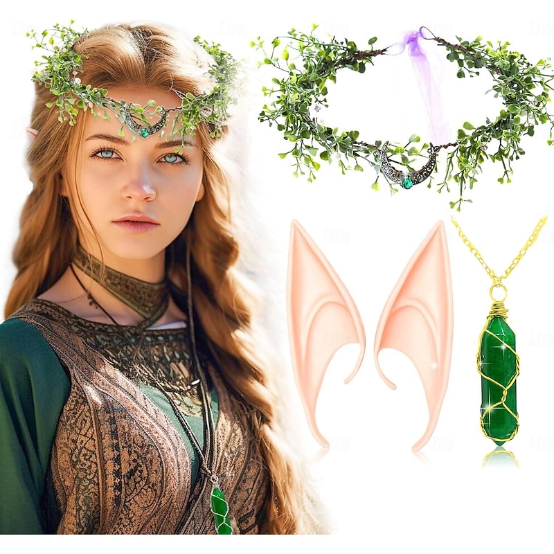 Floral Medieval Renaissance Headpiece Necklace Ears Fairy Elven Fancy Dress Women's Fantasy Halloween Carnival Masquerade Party / Evening Adults' More Accessories