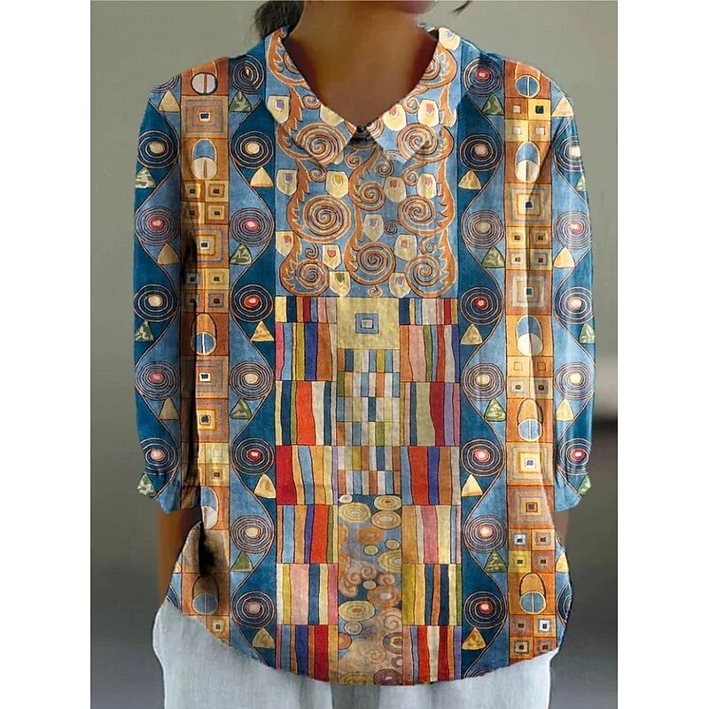 Women's Blouse Long Sleeve Peter Pan Collar Casual Graphic Geometric Daily Stylish Modern Regular Tops Daily Print Green / Blue Yellow Light Brown Blue Rose Pink Summer Spring Fall