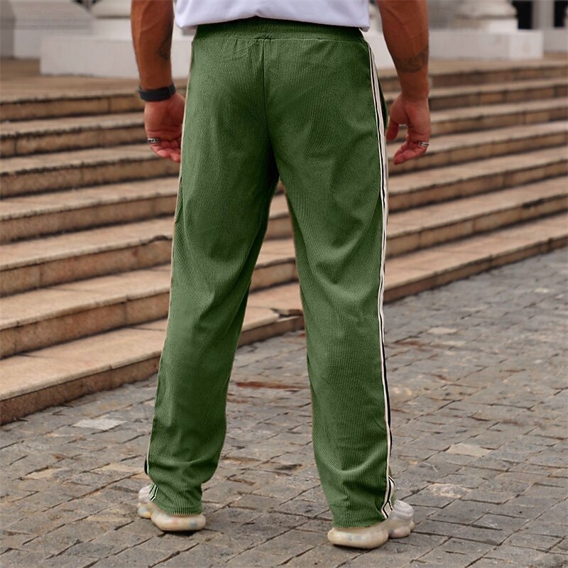 Men's Sweatpants Corduroy Pants Trousers Straight Leg Sweatpants Pocket Elastic Waist Drawstring Plain Comfort Sports Outdoor Daily Fashion Casual ArmyGreen Black Micro-elastic2