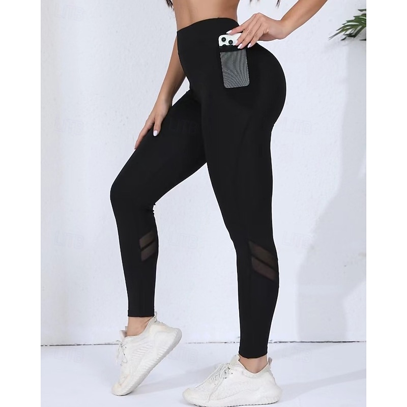 Women's Capri Leggings Yoga Leggings with Pockets Tummy Control High Waist Gym Athletic Pilates Bottoms Color Block Black Pink Fall Sports Activewear Tight Fit