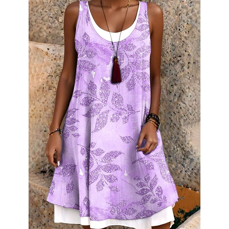 Halloween Women's Mini Dress T Shirt Dress Tee Dress Sundress A Line Dress Vacation Casual Boho Daily Loose Fit Floral Graphic Leaf Sleeveless Crew Neck Light Green Pink Blue Light Purple Summer3