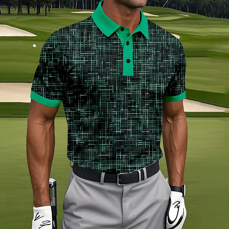Men's Geometic Golf Polo Sports Polo Shirts Short Sleeve Polo Shirts Collared Shirts Casual Athleisure 3D Print Buttons Summer Blue Purple Orange