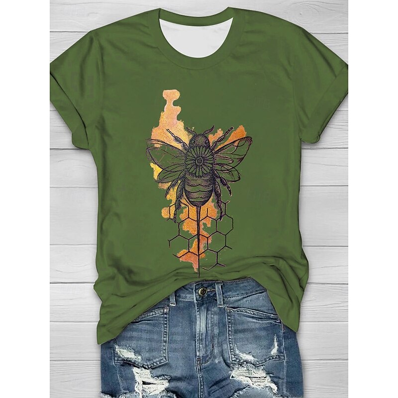 Women's T Shirt Graphic Animal Vintage Stylish Classic Short Sleeve Crew Neck Regular Tops Daily Weekend Print Sage Green White Pink Dusty Rose Orange Summer4