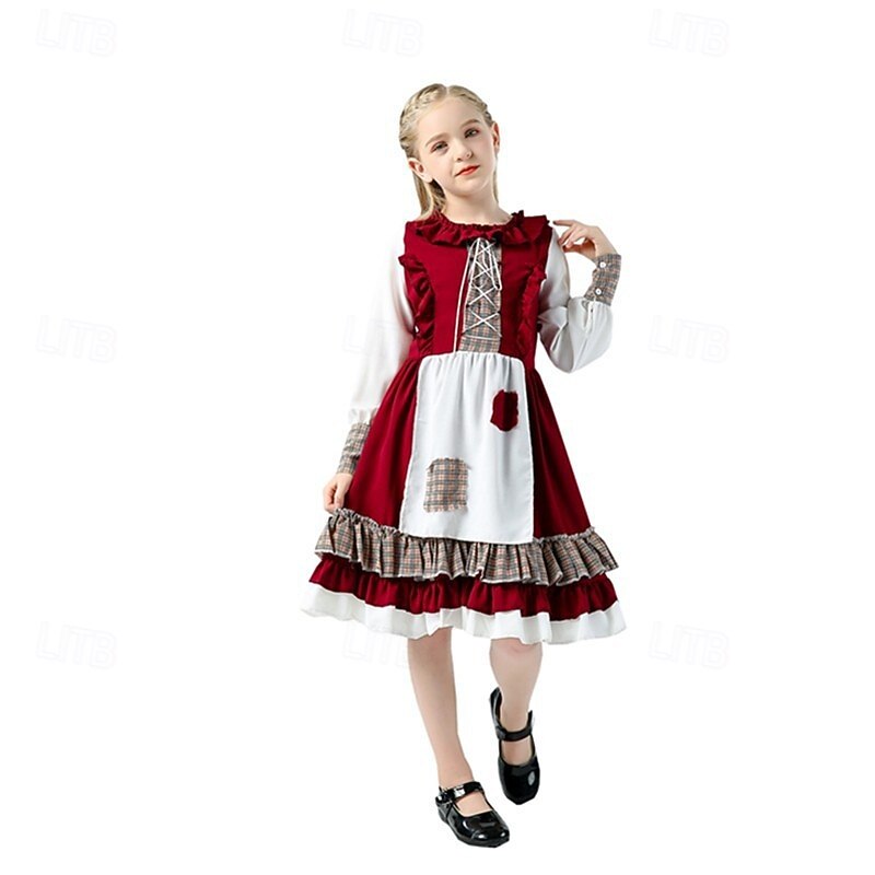 Fairy Tale Little Red Riding Hood Dress Hooded Cloak Storybook Characters Cosplay Movie Cosplay for Women's Girls' Kid's Adults' Halloween Carnival World Book Day Performance Educational Dress Up4