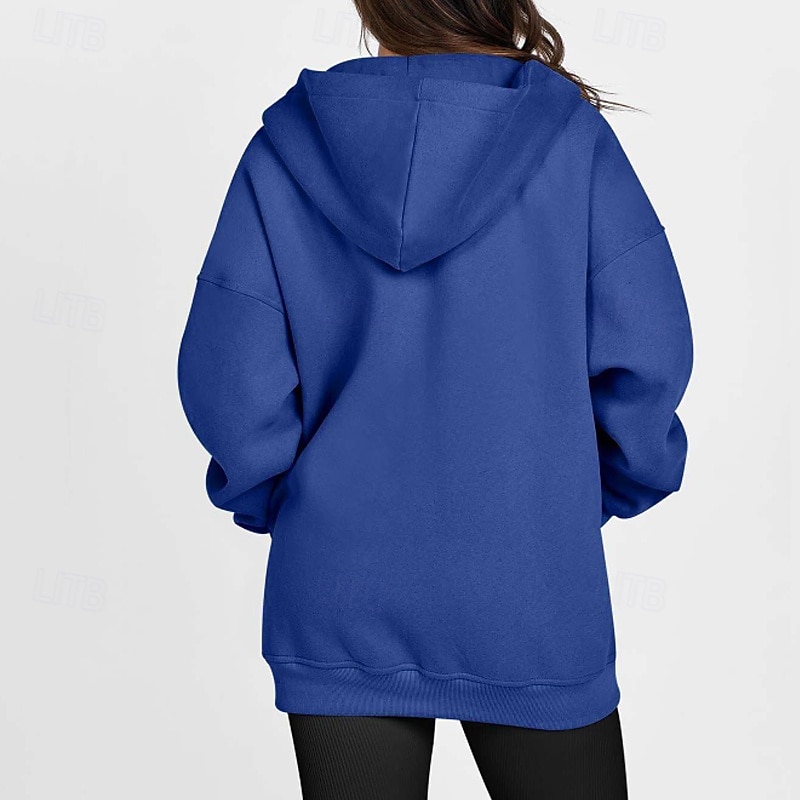 Women's Zip Up Hoodies Plain Casual Long Sleeve Hooded Regular Tops Street Holiday Going out Zipper Pocket Blue Brown Light Grey Fall Winter4