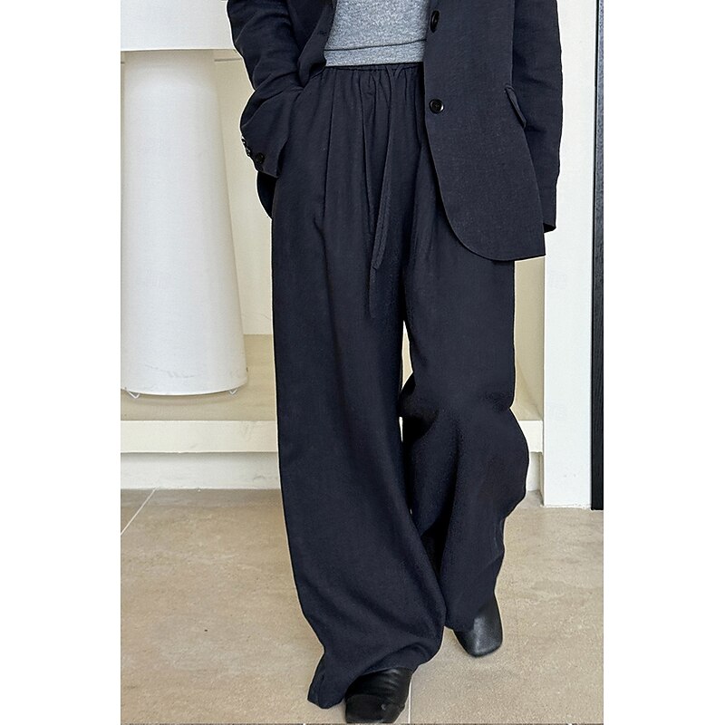 Women's Linen Tencel Culottes Wide Leg Elegant Vacation Vintage Full Length Mid Waist Plain Comfy Inelastic Dark Navy Beige Summer Spring Fall Loose Fit2