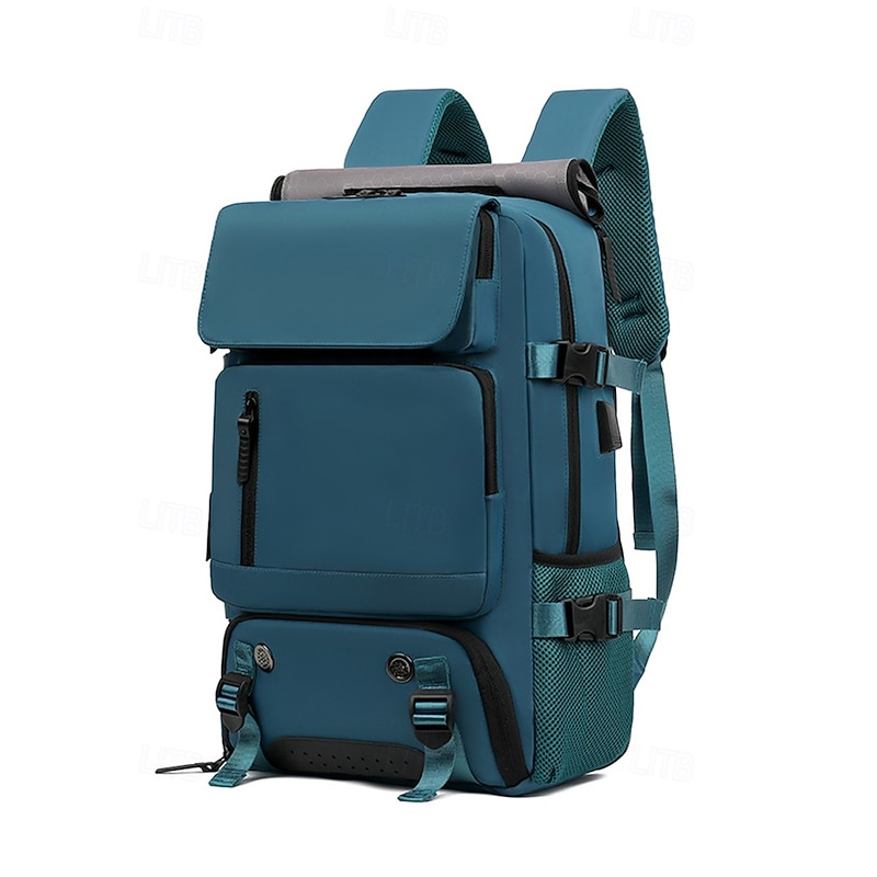 Men's Backpack School Bag Bookbag Functional Backpack School Backpack Bookbag School Outdoor Daily Solid Color Polyester Oxford Cloth Nylon Large Capacity Waterproof Multi Carry Zipper Lake blue