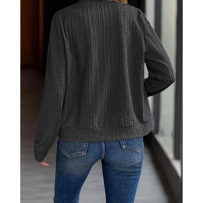 Women's Texture Sweatshirt Zip Up Sweatshirts Plain Streetwear Casual Comfy Long Sleeve V Neck Regular Tops Street Holiday Going out Zip Up Black Gray Fall3