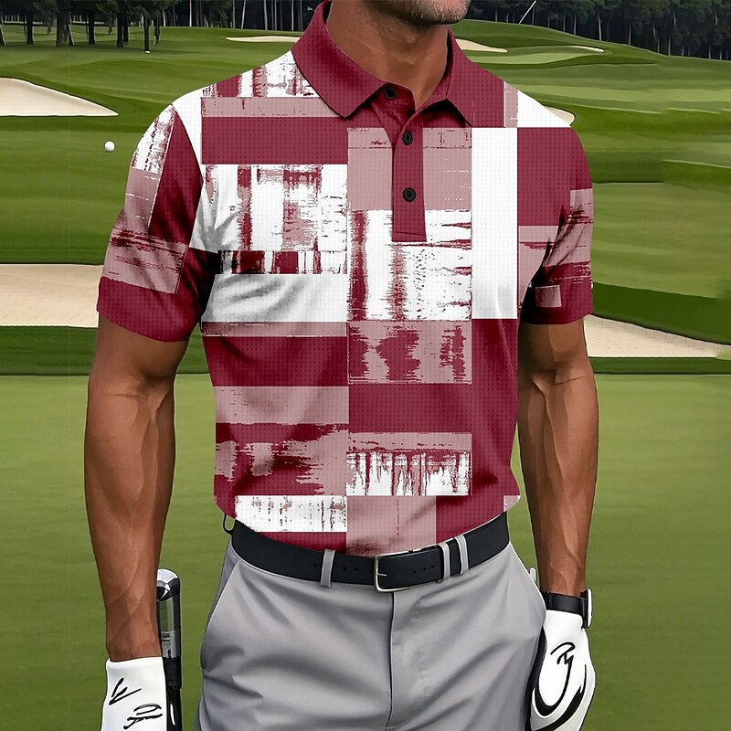 Men's Color Block Golf Polo Sports Polo Shirts Short Sleeve Polo Shirts Collared Shirts Casual Athleisure Buttons Summer Red Blue Green3