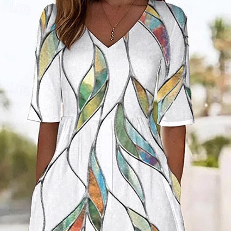 Women's Normal Jumpsuit Streetwear Print Short Sleeve Wide Leg V Neck Pocket Street Daily Regular Fit White Summer2