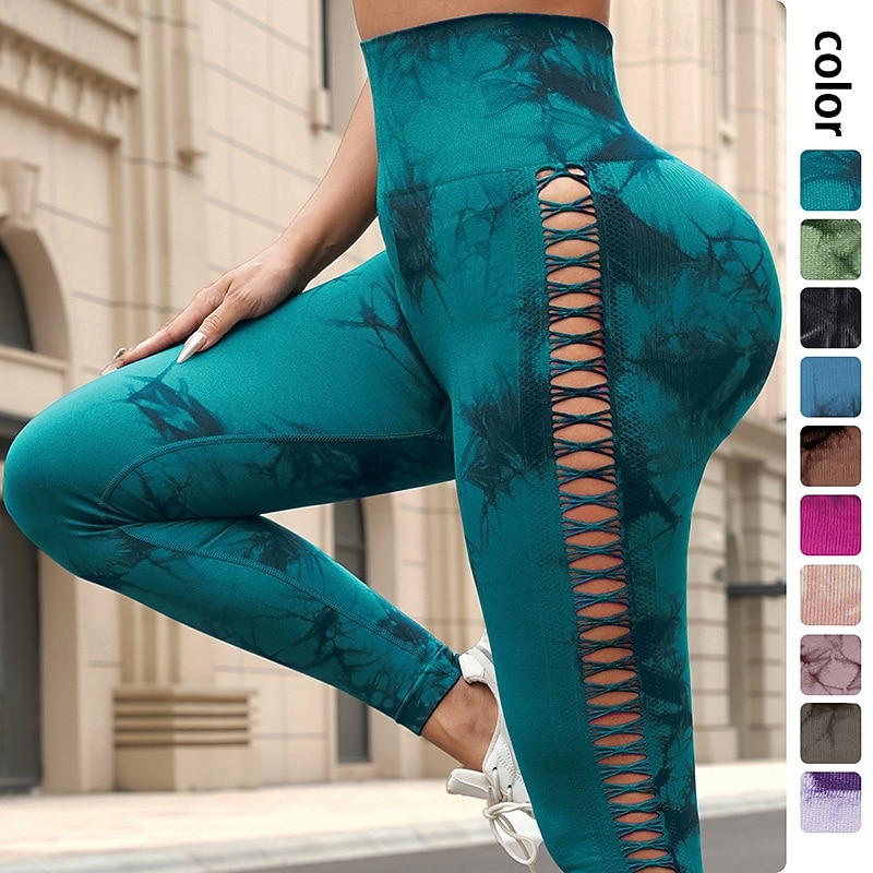 Women's Workout Leggings Yoga Pants Tummy Control High Waist Dance Pilates Running Bottoms Tie Dye Dark Grey Dark Pink Black Fall Sports Activewear Tight Fit