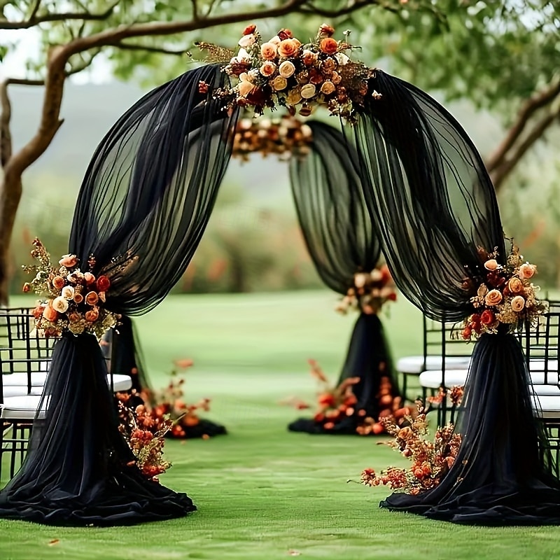 Black Polyester Tulle Draping Fabric  2pcs 26.4ft  Versatile Holiday Decoration  Wedding Birthday Party Stage Decor2