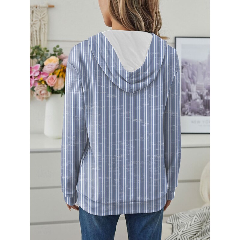Women's Hooded Sweatshirt Jacket Long Sleeve Zip Up Hoodie With Pocket Lightweight Casual Micro-elastic Graphic Striped Fashion Street Dailywear Pocket Print Pink Blue Green Gray Spring Fall2