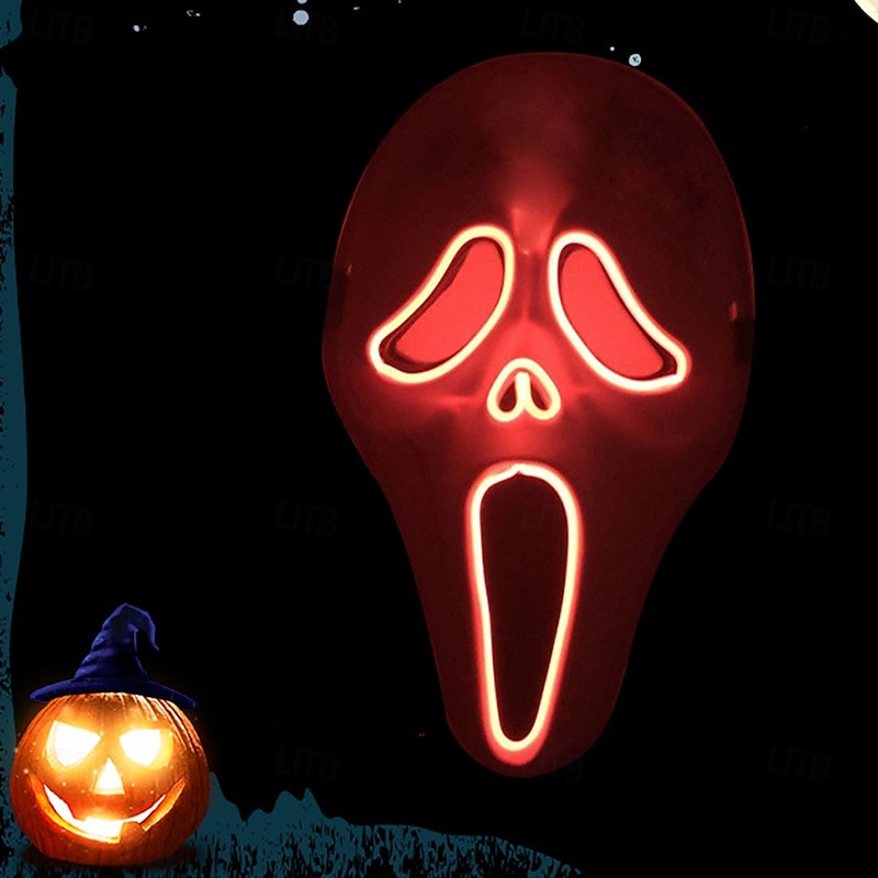 Ghostface Halloween Mask LED Mask Scream Horror Scary Glow in the Dark Led Light Up Full Face Adults' Men's Women's Unisex Halloween Carnival Performance Party Masquerade Easy Halloween Costumes