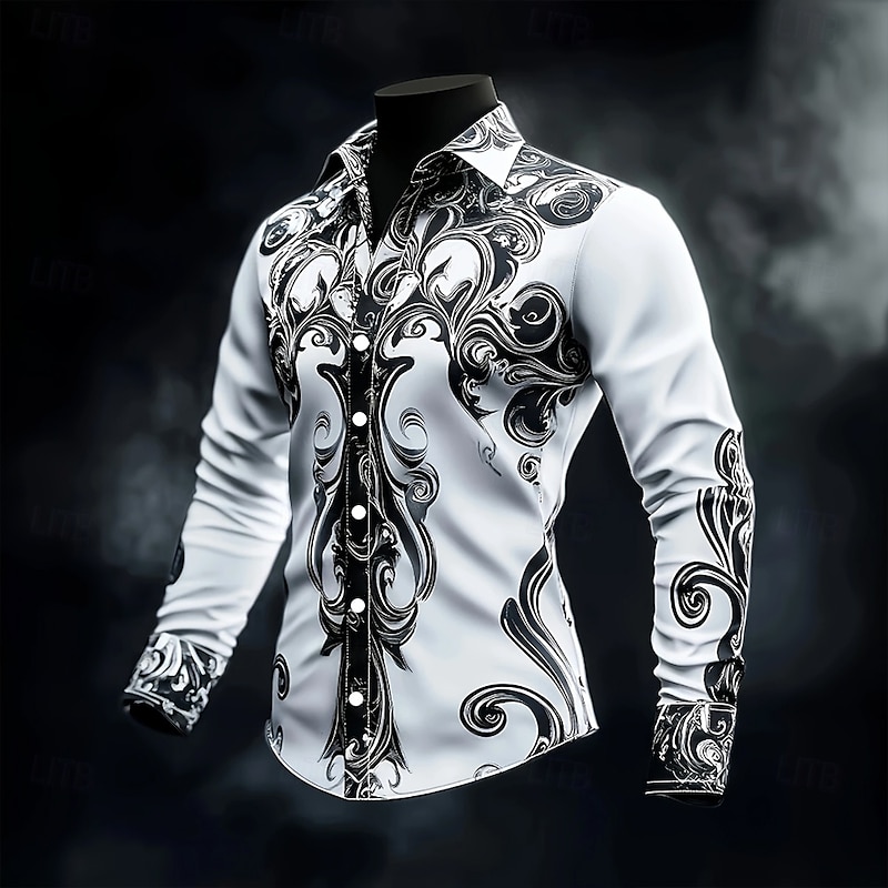 Men's Geometric Scrollwork Halloween Costumes Shirt Button Up Shirt Casual Dress Shirt Long Sleeve Dark Gothic Style Vacation Daily Streetwear Summer Spring Turndown 3D Print Collared Shirts Black