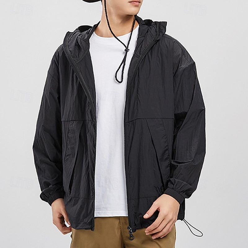 Men's Windbreaker Outdoor Jacket Hiking Jacket Outdoor Waterproof Sun Protection Windproof Lightweight Hiking Outfits Hiking Clothes Summer Spring Top Camping / Hiking / Caving Traveling Black White