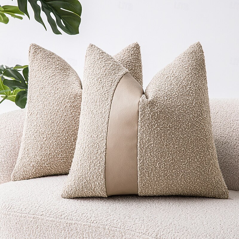 1pc Faux Leather Boucle Throw Pillow Covers 18