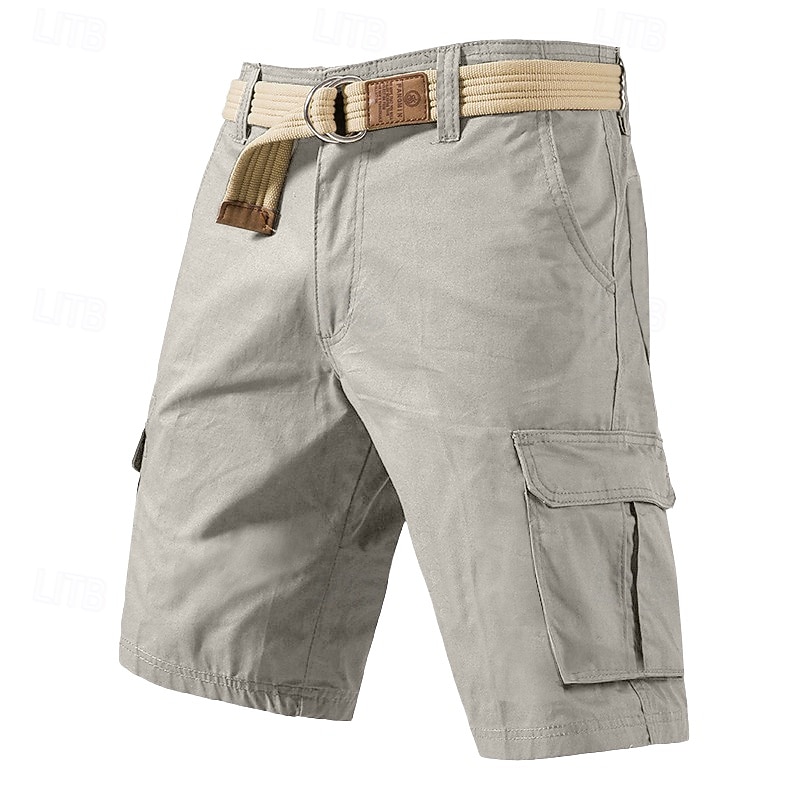 Men's Cargo Shorts Shorts Beach Shorts Casual Shorts Multi Pocket Straight Leg Solid Color Knee Length Outdoor Casual Daily Vacation Classic Style Black Green Inelastic - Main Image