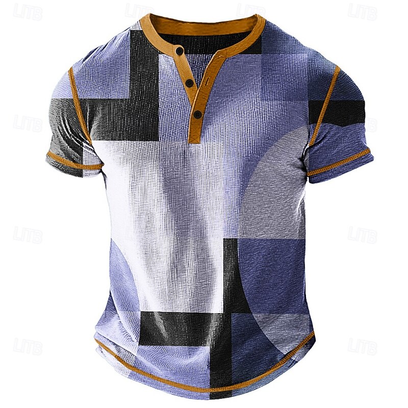 Men's Graphic Color Block Henley Shirt Waffle T Shirt Short Sleeve Daily Retro Vintage Classic Sports Outdoor Casual Holiday Summer Spring Spring & Summer Lake blue Purple Khaki Henley Henley T-Shirt3