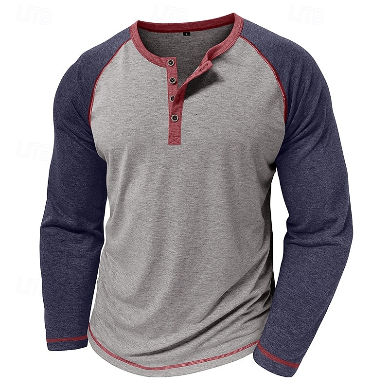 Men's Henley Shirt Tee Baseball T-Shirt Short Sleeve Color Block Designer Basic Bohemian Raglan Sleeves Henley Outdoor Casual Daily Summer Fall Black Navy Blue Blue Henley T-Shirt