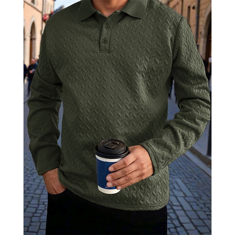 Men's Golf Shirt Golf Polos Shirts Work Casual Lapel Long Sleeve Basic Modern Plain Buttons Jacquard Spring Fall Regular Fit Black White Navy Blue Khaki Army Green Dark Gray Golf Shirt4